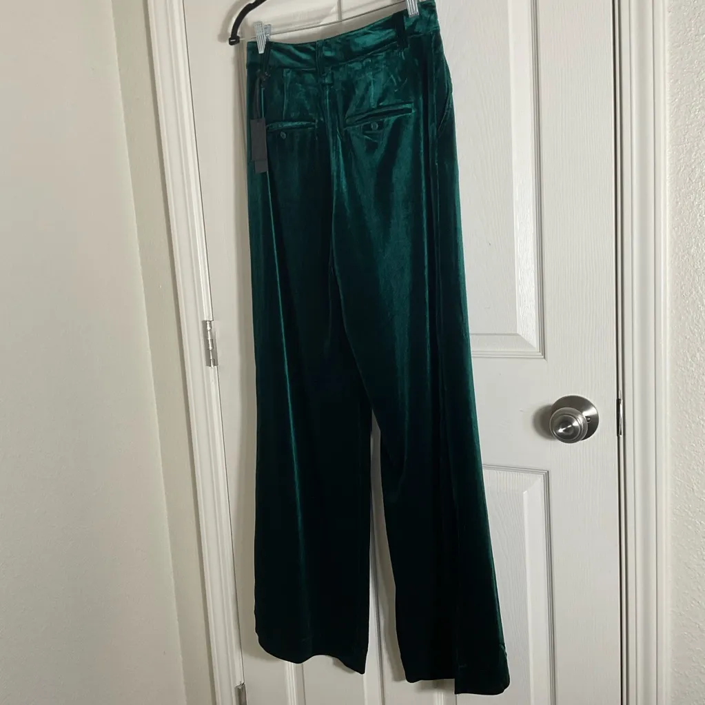 BlankNYC Emerald Green Velvet Wide Leg Trousers Side Slit Size 27 - Image 13