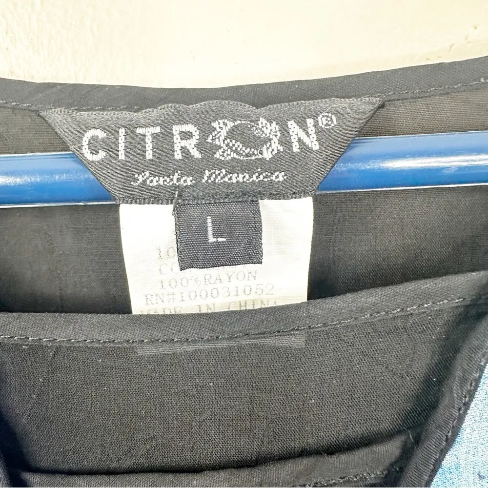 CITRON Silk Blouse Womens Large Handkerchief Hem Blue Flowy Long Sleeves - Image 6