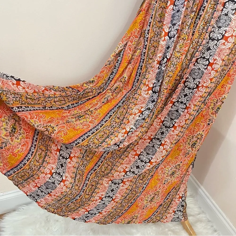 En Creme Boho Mixed Print Floral Stripe Halter Dress S NEW Brown - Image 6