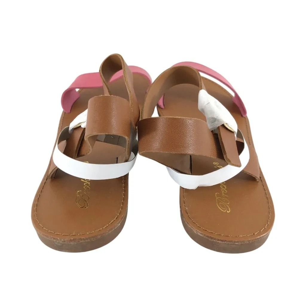 Breckelles Womens Sandals Leatherette Two Tone Open Toe Ankle Strap Pink Brown 9 - Image 3