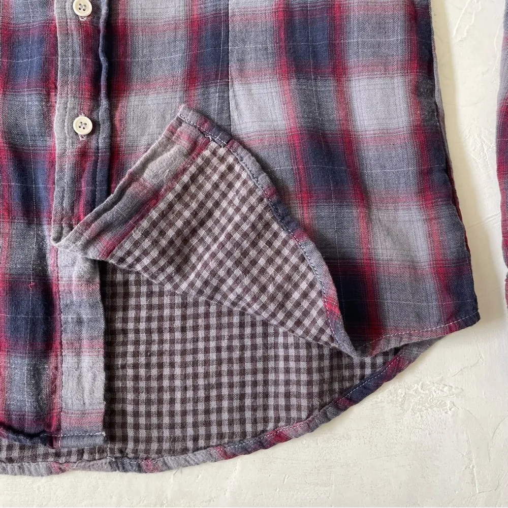 CP Shades Romy Cotton Top, Button Front Shirt Purple Plaid Double Size S - Image 6