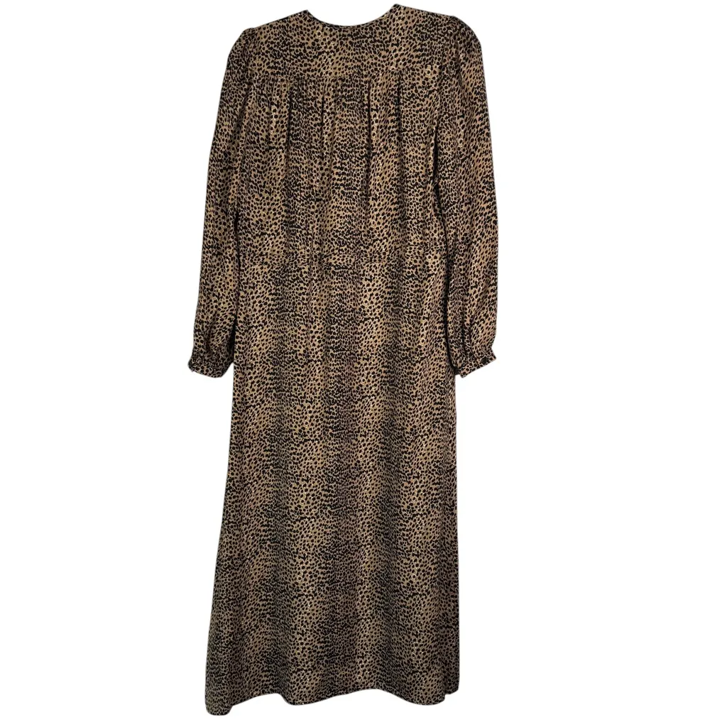 Emerson Fry May Dress Little Cheetah 100% Silk Midi Dress Long Sleeve Medium M Brown - Image 10