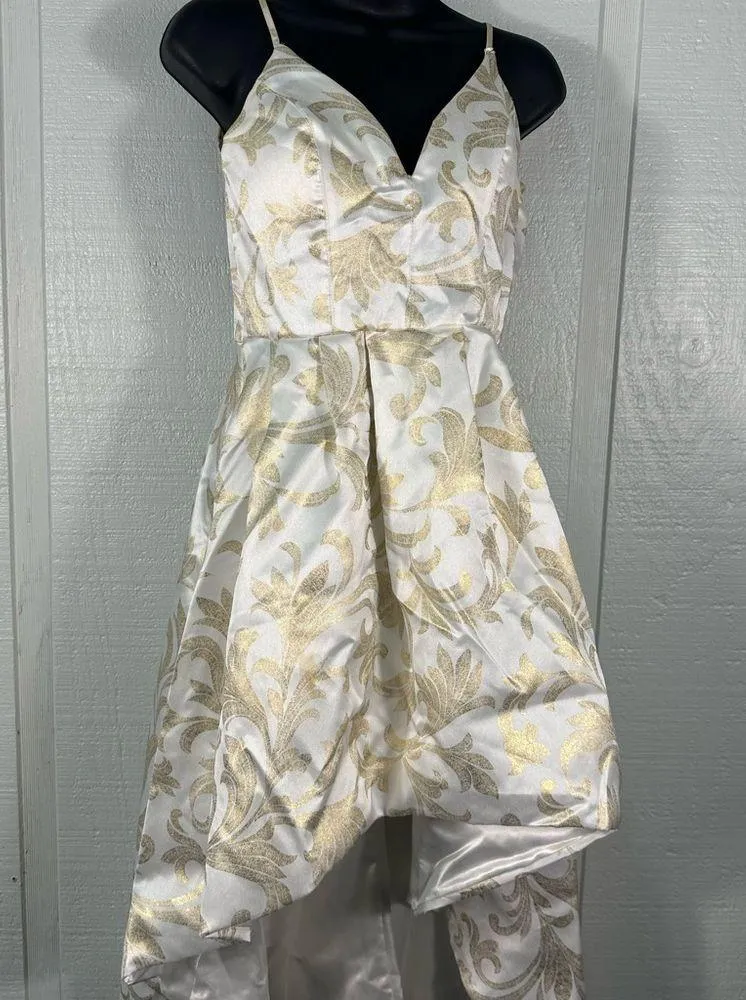 Sequin Hearts White and Beige High Low Spaghetti Strap Dress Size 3 EUC - Image 4