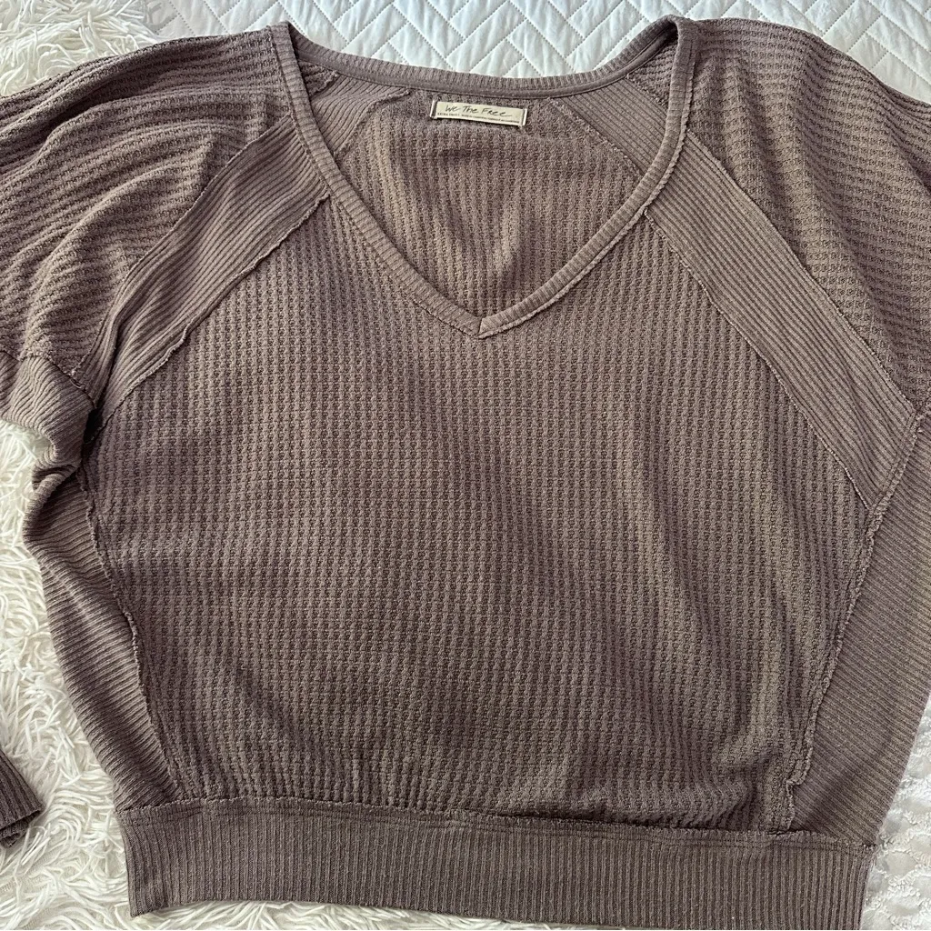 We The Free Waffle Knit V-Neck Dolman Sleeve Thermal Top XS Mauve Taupe - Image 9