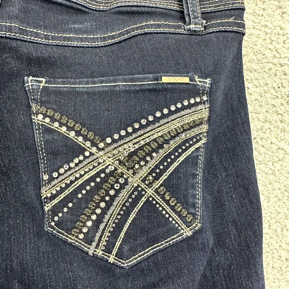 Cache Jeans women 6 blue dark wash jewel bling studded pockets y2k style stretch - Image 2