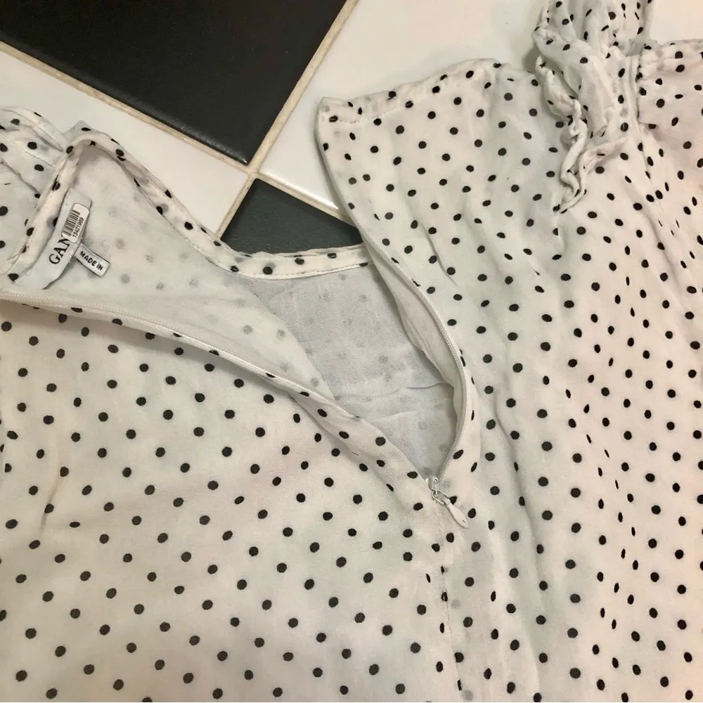 Tiny Polka Dot Mini Ruffle Victorian Dress Long Sleeve Ruffles White Black - Image 12