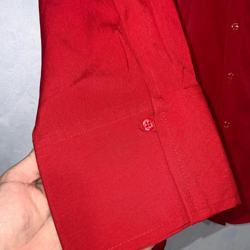 Cato Women's Red Button-Up Blouse Long Sleeve Pocketed Collared Casual V-Neck XL - Image 4