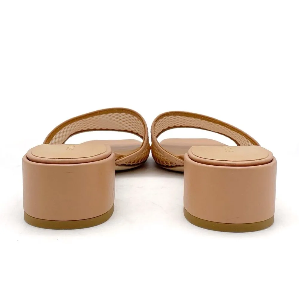 Stuart Weitzman Cayman Mesh Leather Block-Heel Mules Sand Beige Size 5.5 Sandals - Image 9