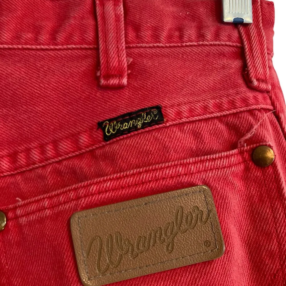 Vintage 80s Wrangler Red Cotton Denim High Waist Straight Leg Jeans Sz 28 13MRDG - Image 8
