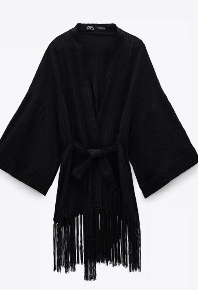 Zara fringe black Kimono Style cardigan size large NWT - Image 1