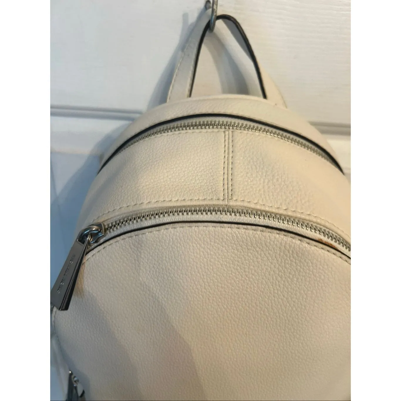 MICHAEL KORS RHEA ZIP BACKPACK PEBBLE LEATHER WHITE/SILVER - Image 3