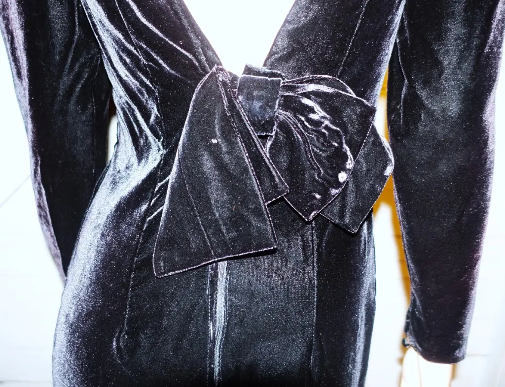 Vintage Niki Black Beige Floral Lace Velvet Dress S - Image 6