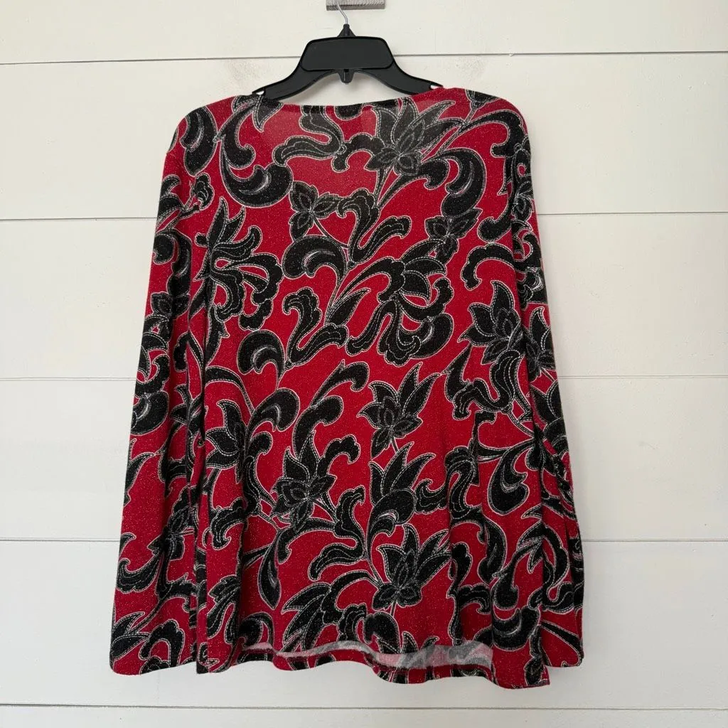 Chico’s Women’s 2 Red Patterned Longsleeve Top Shirt Stretchy - Image 4