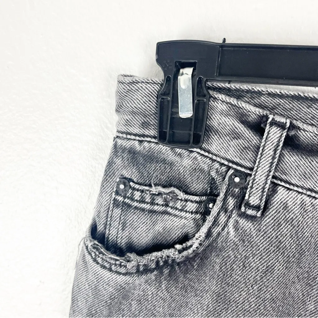 FREE PEOPLE Maggie Black Wash Button Fly Busted Knees Sharkbite Hem Jeans 26 - Image 10