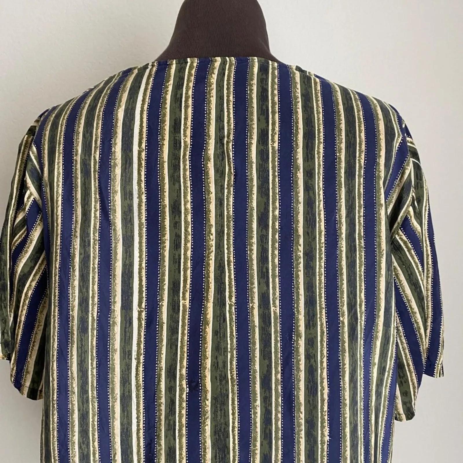 Melrose Studio Shirt Silk striped grandma‎ preppy size Medium Green - Image 5