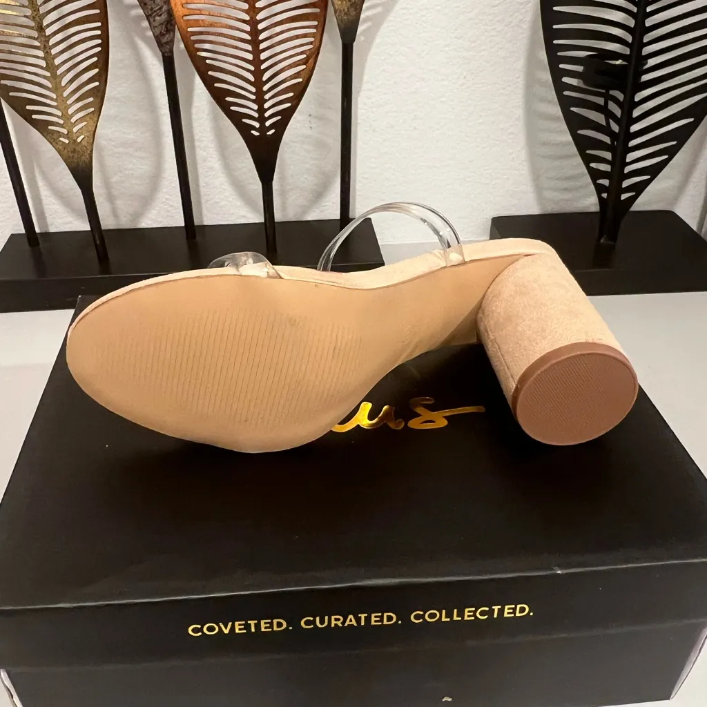 Clear Strap Tan Block Heel Sandals by Lulus Size 6 - Image 3