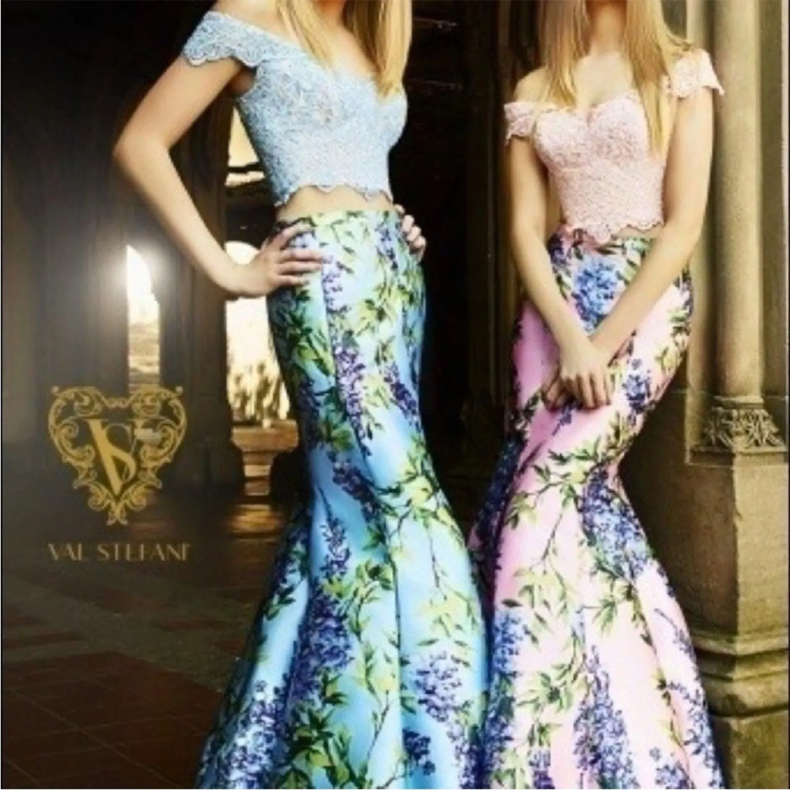 Val Stefani 3060 pink lace floral two piece mermaid prom dress NEW 0 - Image 2