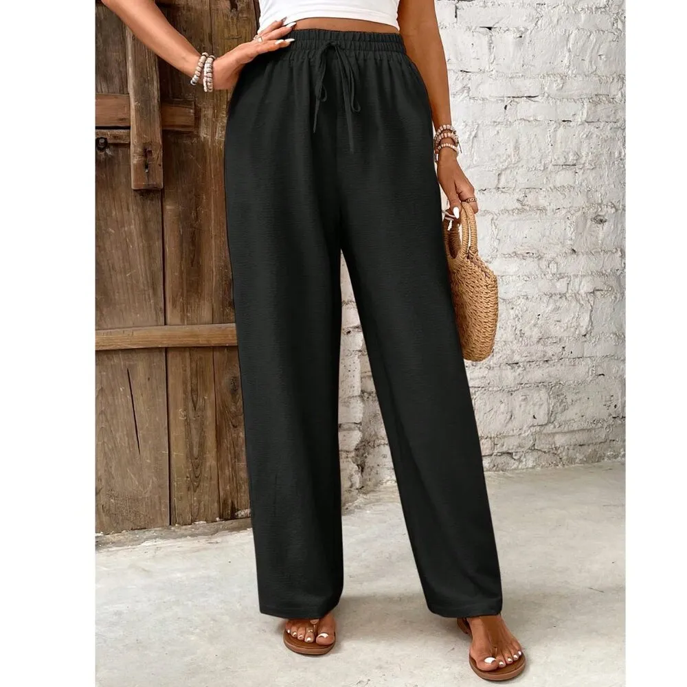 Shein Elastic Waist Casual Wide Leg Pant Black XL - Image 2