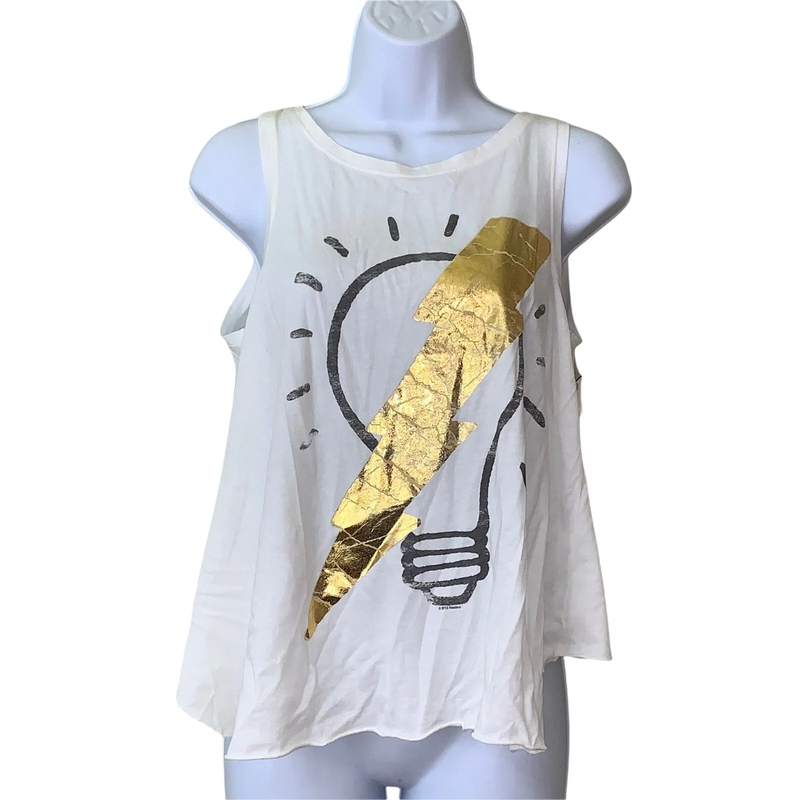 Junk Food Women's Sz XS Tee Shirt Sleeveless White Foil Lightbulb Idea Crop Top - Image 2