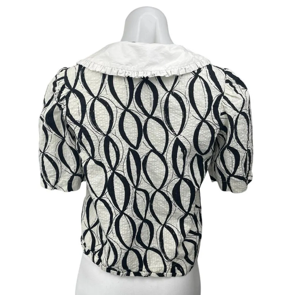 & Other Stories x Sindiso Khumalo Black White Geometric Peter Pan Blouse Top 2 - Image 2