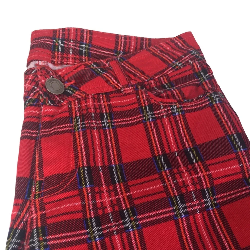 Vintage Connection 18 Tartan Red Plaid Skinny Pants 28 Waist Dark Academia Size 24 - Image 6