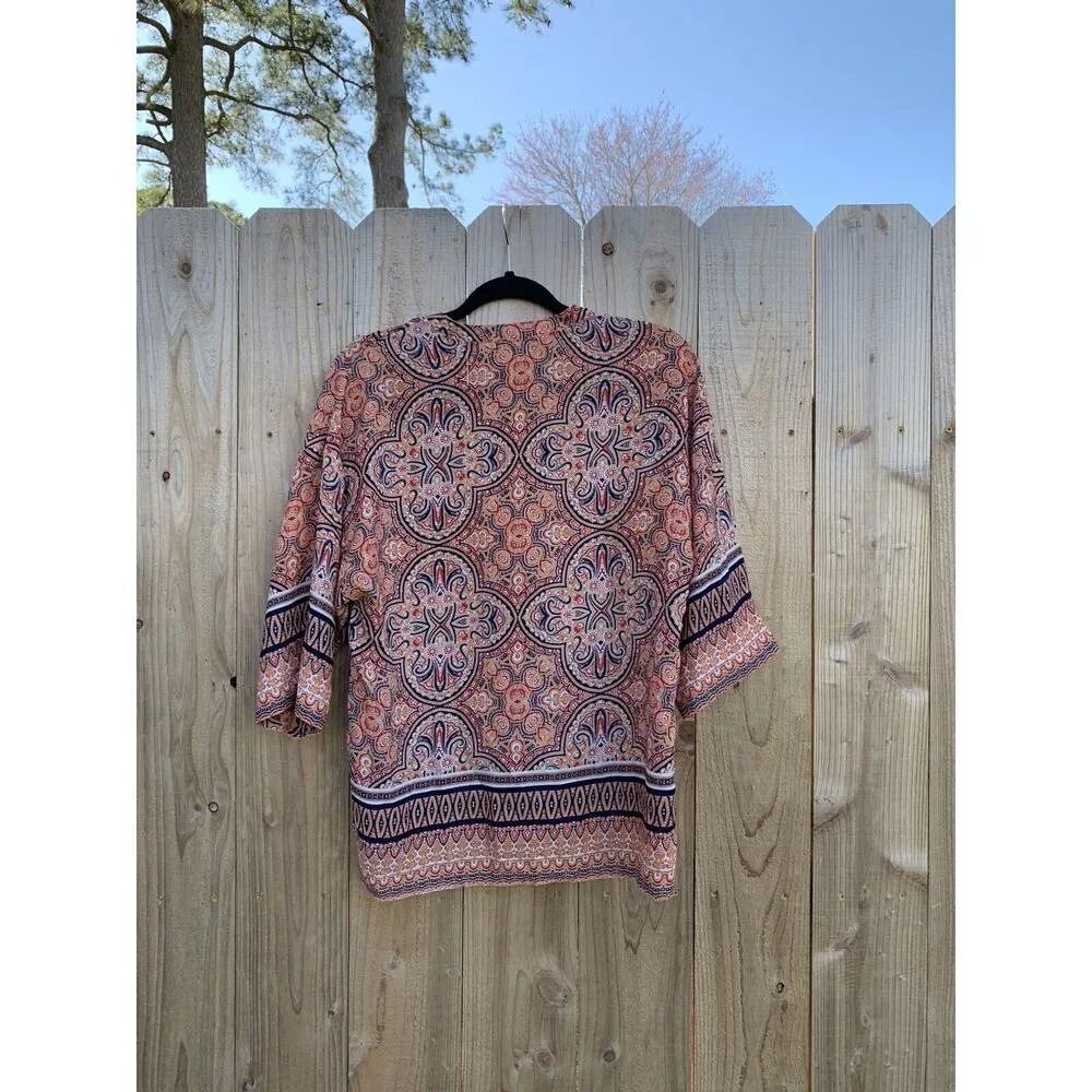 Violet+Claire 3/4th Sleeve Tie Top Blouse Size Medium Orange Light Spring Summer - Image 5