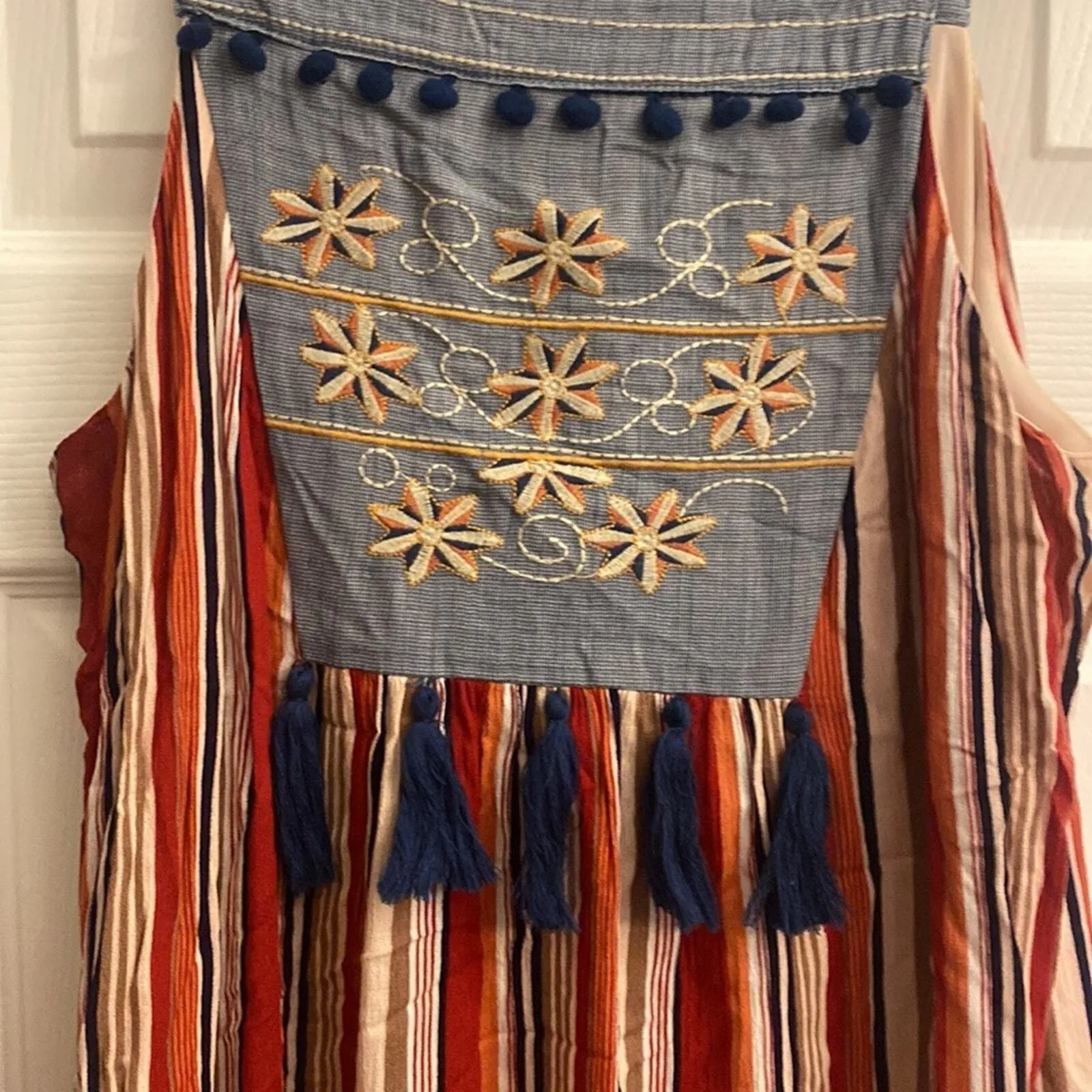 THML Striped Maxi Dress‎ Stripe Chambray Americana Summer Vacation Beach Large - Image 2