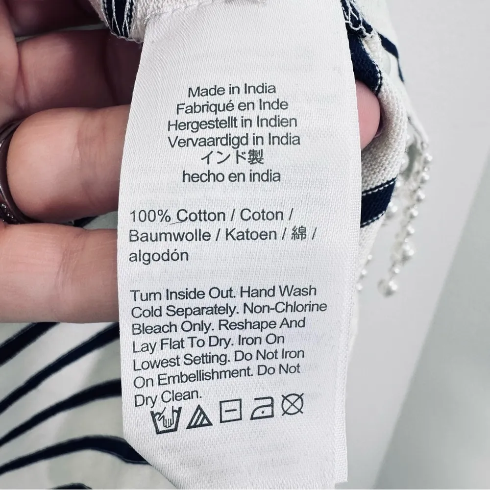 J. Crew Blouse Pearl Fringe Striped Long Sleeve Cropped‎ Top Feminine Size S NWT - Image 7