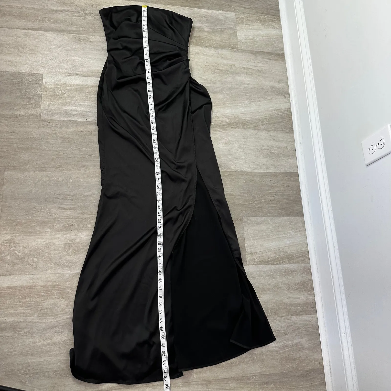 Bayboo SAFIYA Maxi Dress Black High Slit Strapless cocktail Gown Size Medium - Image 11