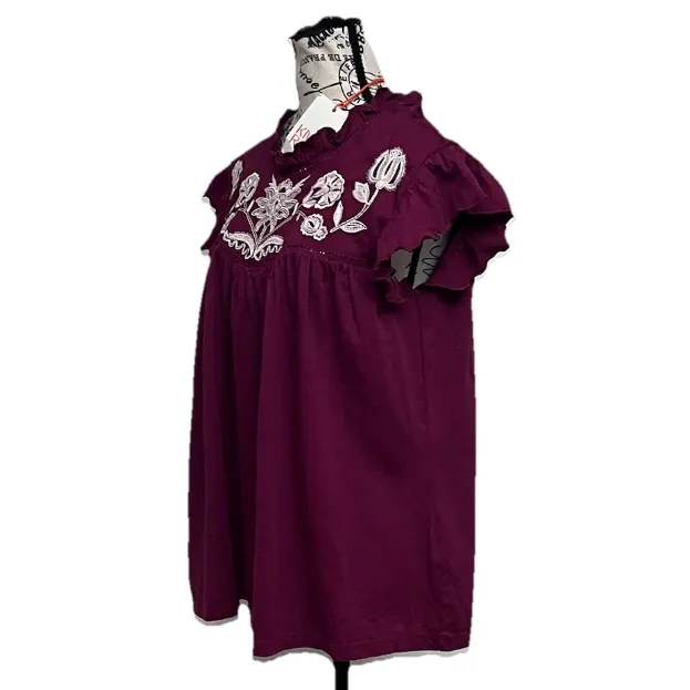 Knox Rose Burgundy Embroidered Peasant Blouse Women’s M Boho Cottagecore Hippie - Image 3