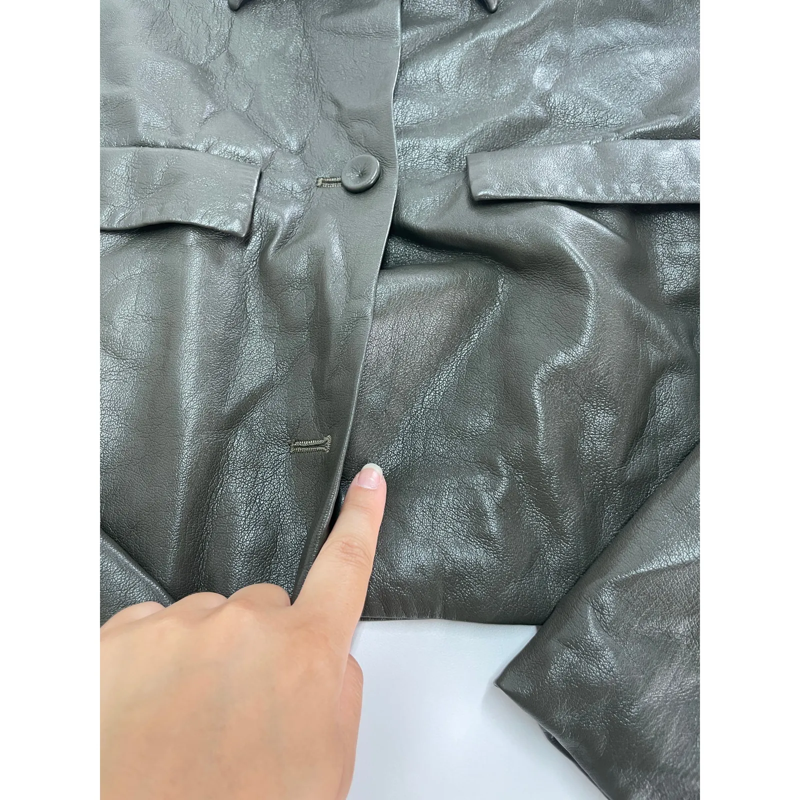 Nanushka Jacket Womens Small Holleen Solid Green Faux Leather Collared - Image 10