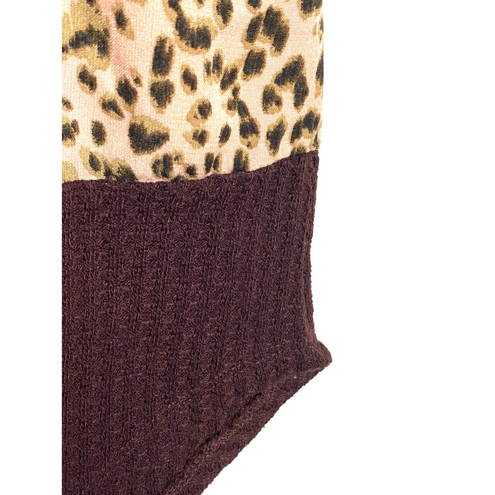 Umgee Front Tie Shirt Top S Leopard Animal Print Color Block Waffle Boho Hippie - Image 4