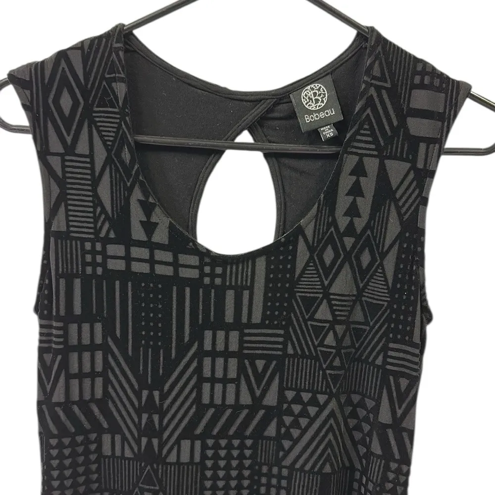 Bobeau Black Geometric Velvet Print Keyhole Back Side Slit Maxi Dress Womens XS - Image 13