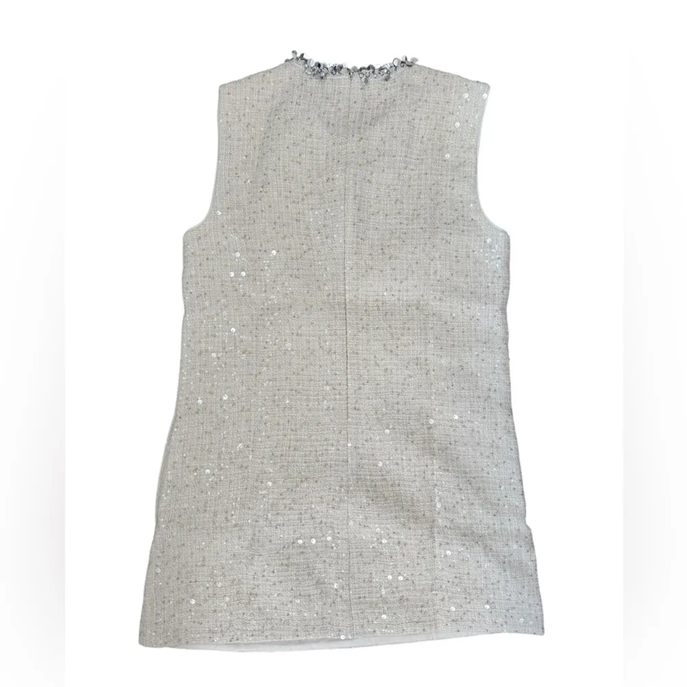 Self Portrait Authentic Cream Sequin Boucle Mini Dress Sz US 8/UK 12 Party Glam - Image 6