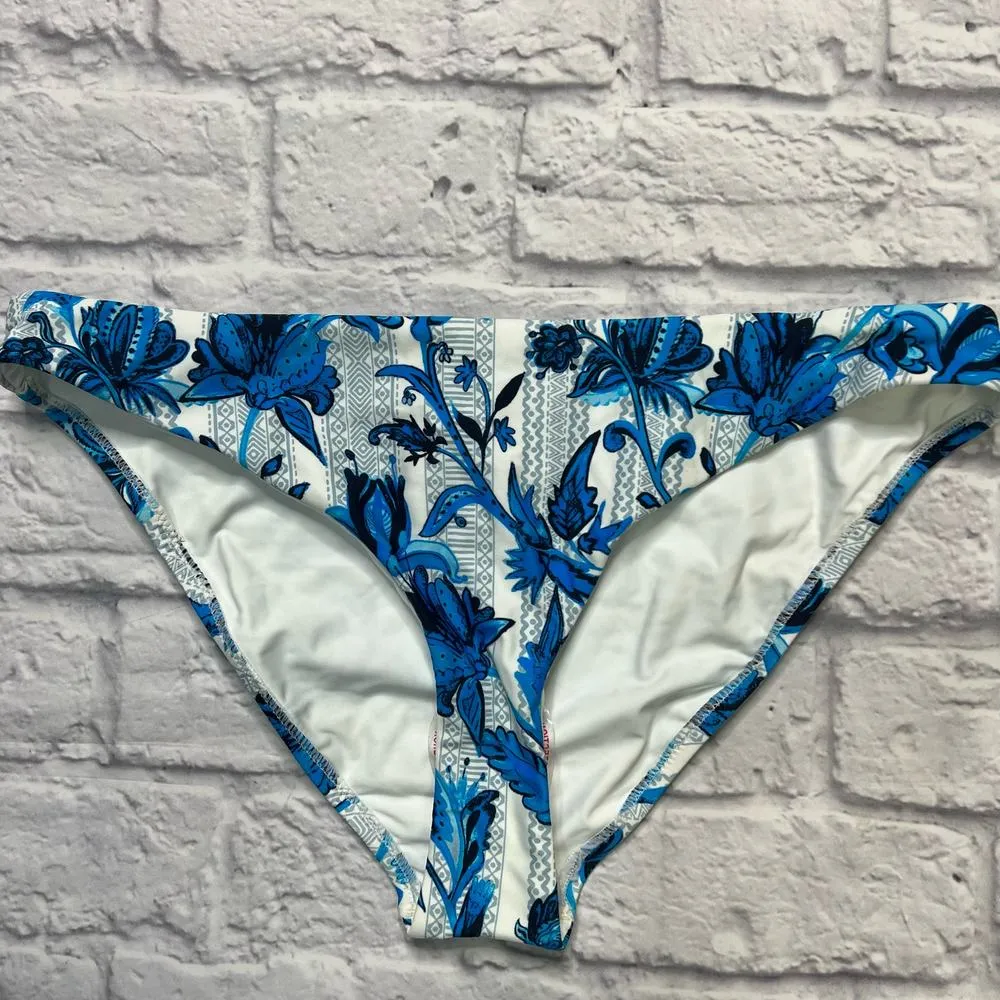 Red Carter Hipster Bikini Bottoms Azul Blue White Floral Size L New - Image 2