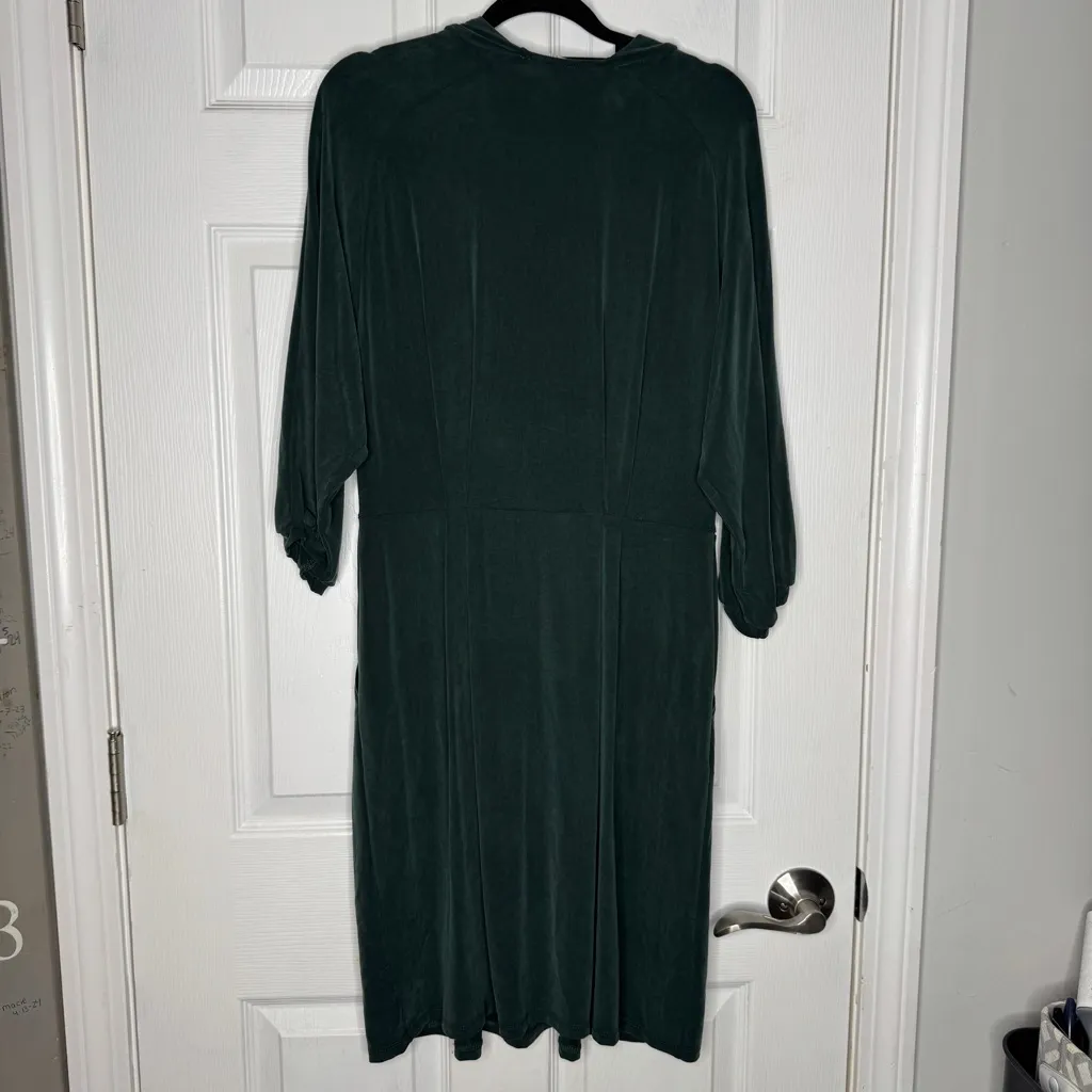 GARNET HILL Aria Cuprio Knit Dress Emerald Green Size Small Pockets Knee Length‎ - Image 3