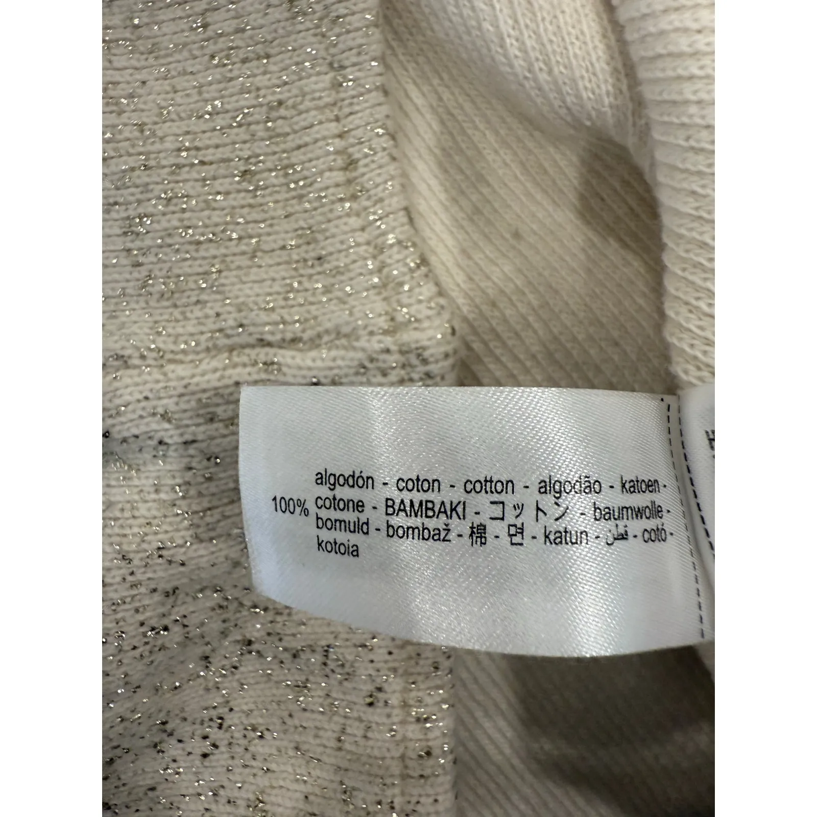 Zara Drop Shoulder Metallic Silver Crop Cotton Sweater Cream Women's Size Large - Image 6