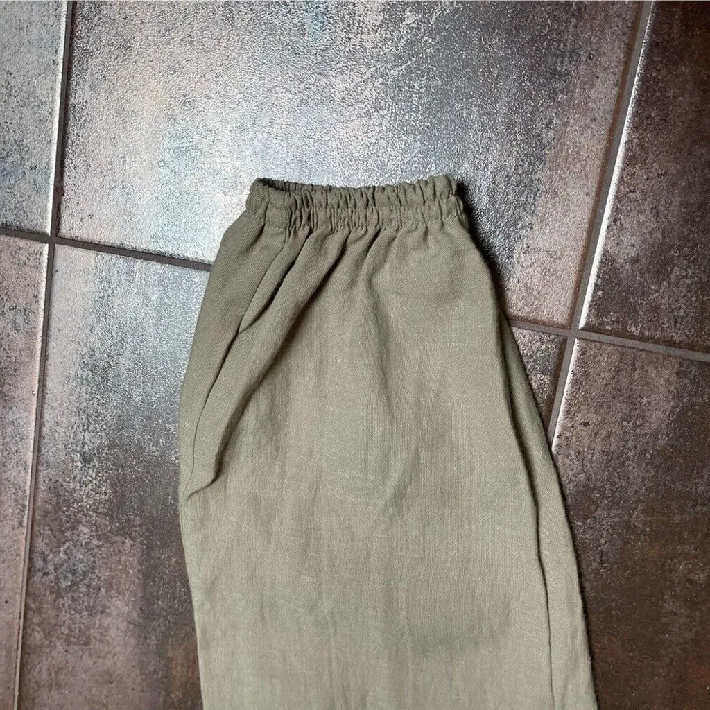 Zara linen blend drawstring joggers pants beige Sz M - Image 3
