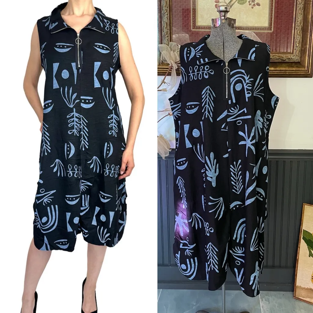 Creations Lagenlook Art to Wear 1/4 Zip Balloon Dress Non Wrinkle - Image 2