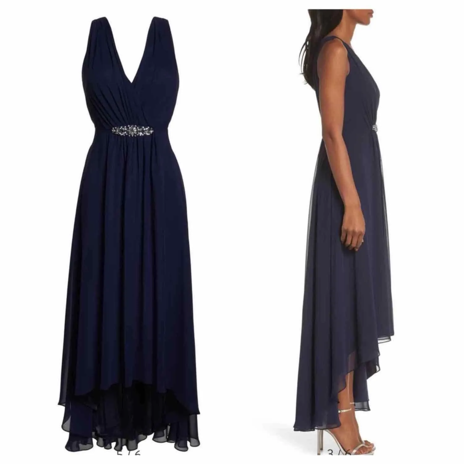 Eliza J Crystal Detail High-Low Party Formal Gown Size US 4 Navy - Image 3