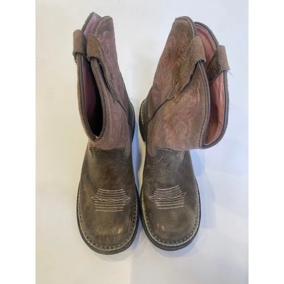 Ariat Fatbaby Brown Pink Cowgirl Boots Leather Sz 7.5B Western Pull-On Casual - Image 2