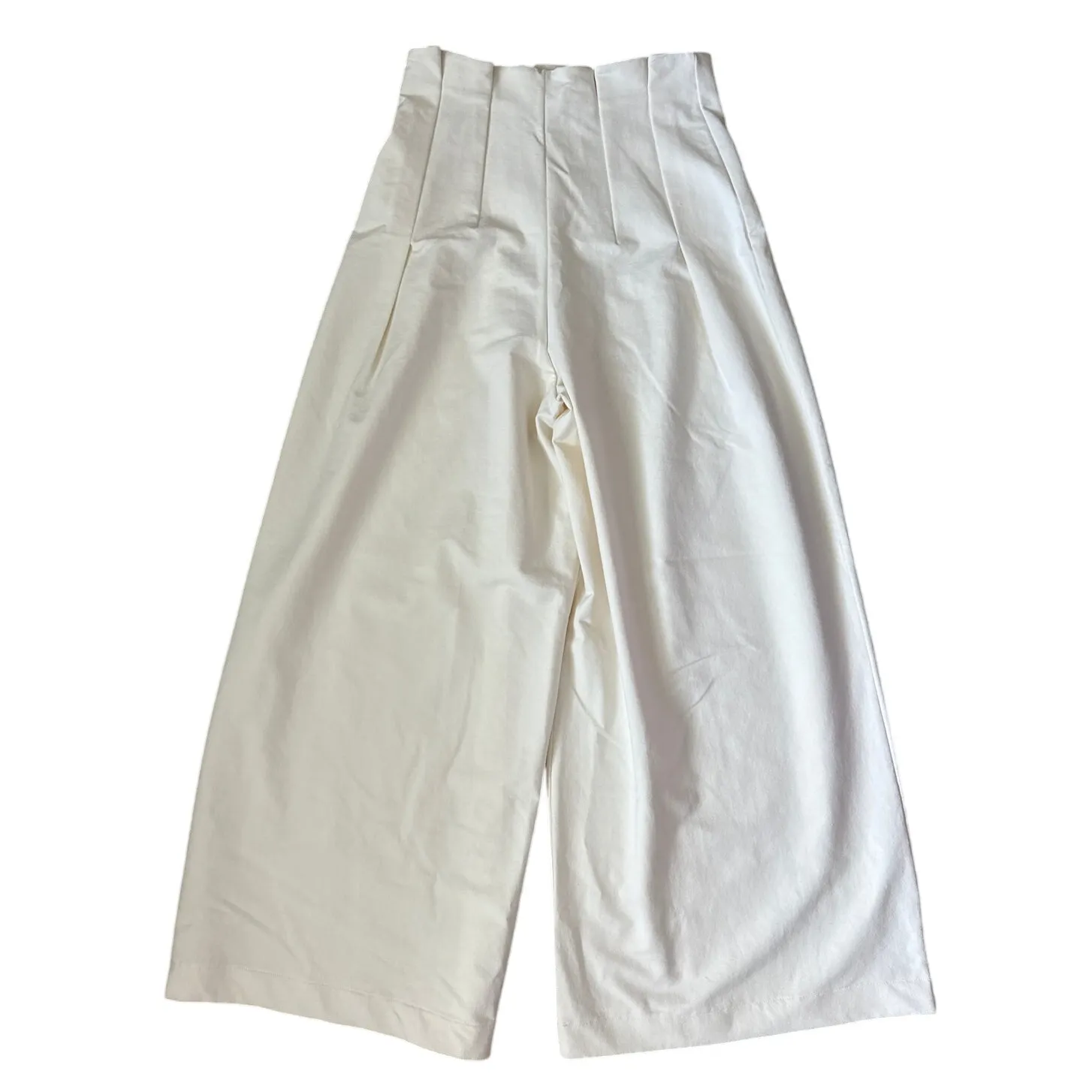 H&M High Waisted Paper-Bag Preppy Pleated Wide‎ Leg Trousers Cream Size 10 - Image 2