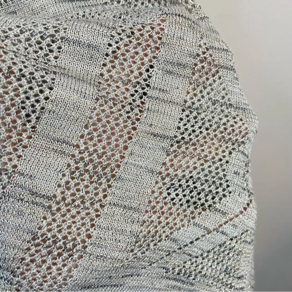 White House Black Market Lightweight Crochet Knit Metallic Studs Poncho Top M - Image 7