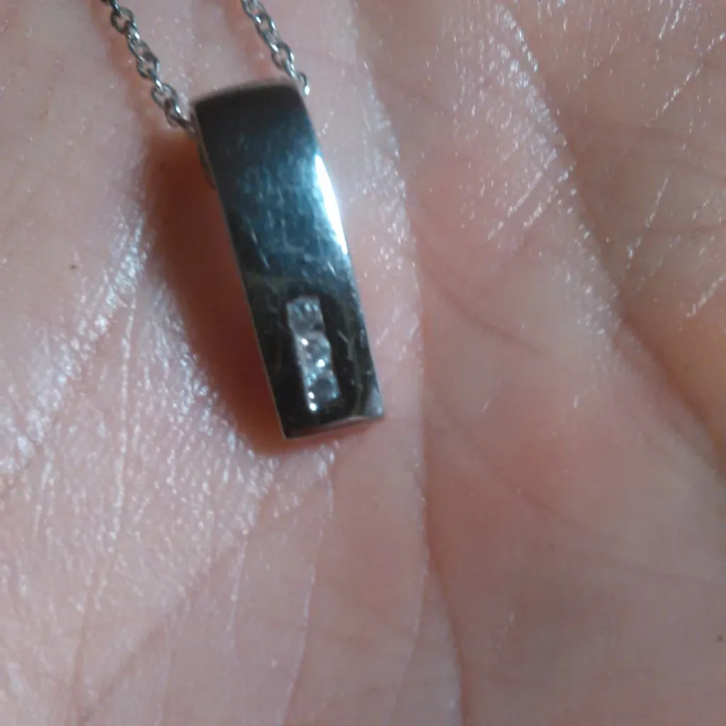 Simulated Diamond Bar Pendant Sterling Silver Necklace - Image 11