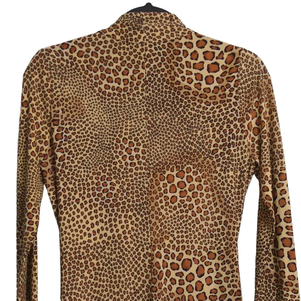 Norma Kamali Women Faux Wrap Dress Brown Leopard Print Ruched Midi Long Sleeve M - Image 6