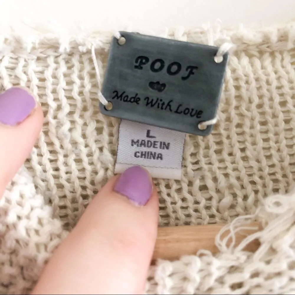 Poof Crochet Hoodie Striped Knit Sweatshirt Large - Image 4