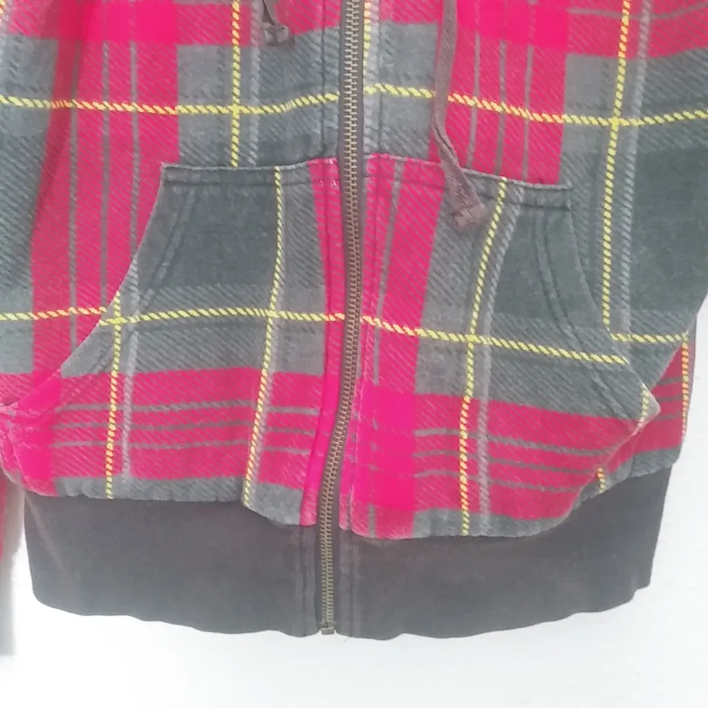 Billabong S Red Plaid Hoodie Jacket - Image 4