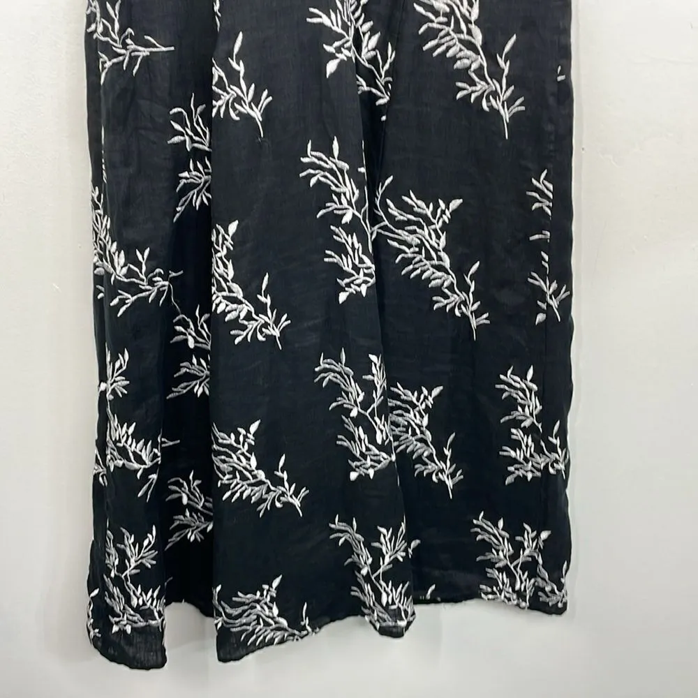 Peter Nygard Womens Fit &Flare Dress Black Floral Tie Waist V Neck Linen Medium - Image 9