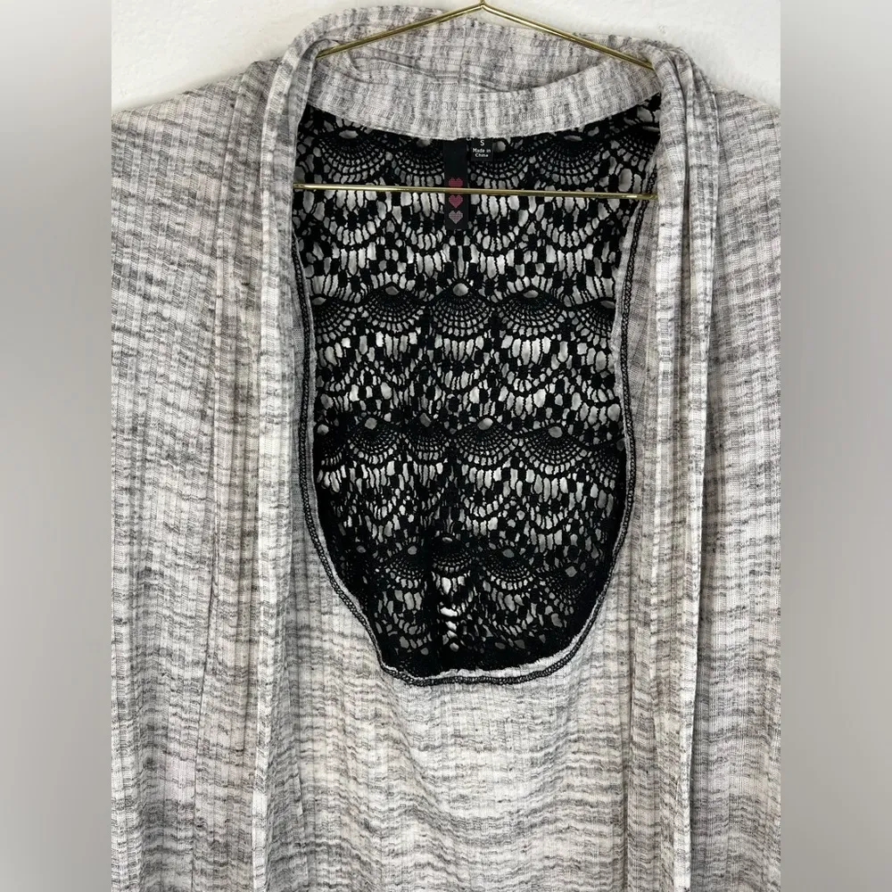 Grey with Black Stitched Accent on Back Long Sleeve Shaw Sweater Gray - Image 5