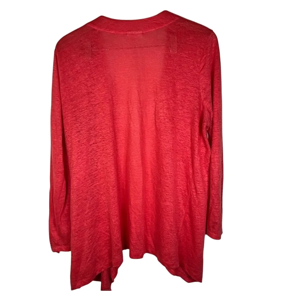 J.Jill Love Linen‎ 100% Linen Bright Pink Flowy Cardigan Size Medium Career Wear - Image 2